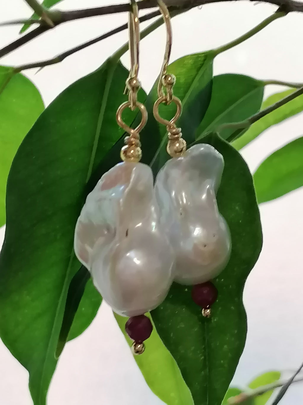 Baroque Flame ball Pearl & Ruby Drop Earrings | 24ct Gold Vermeil