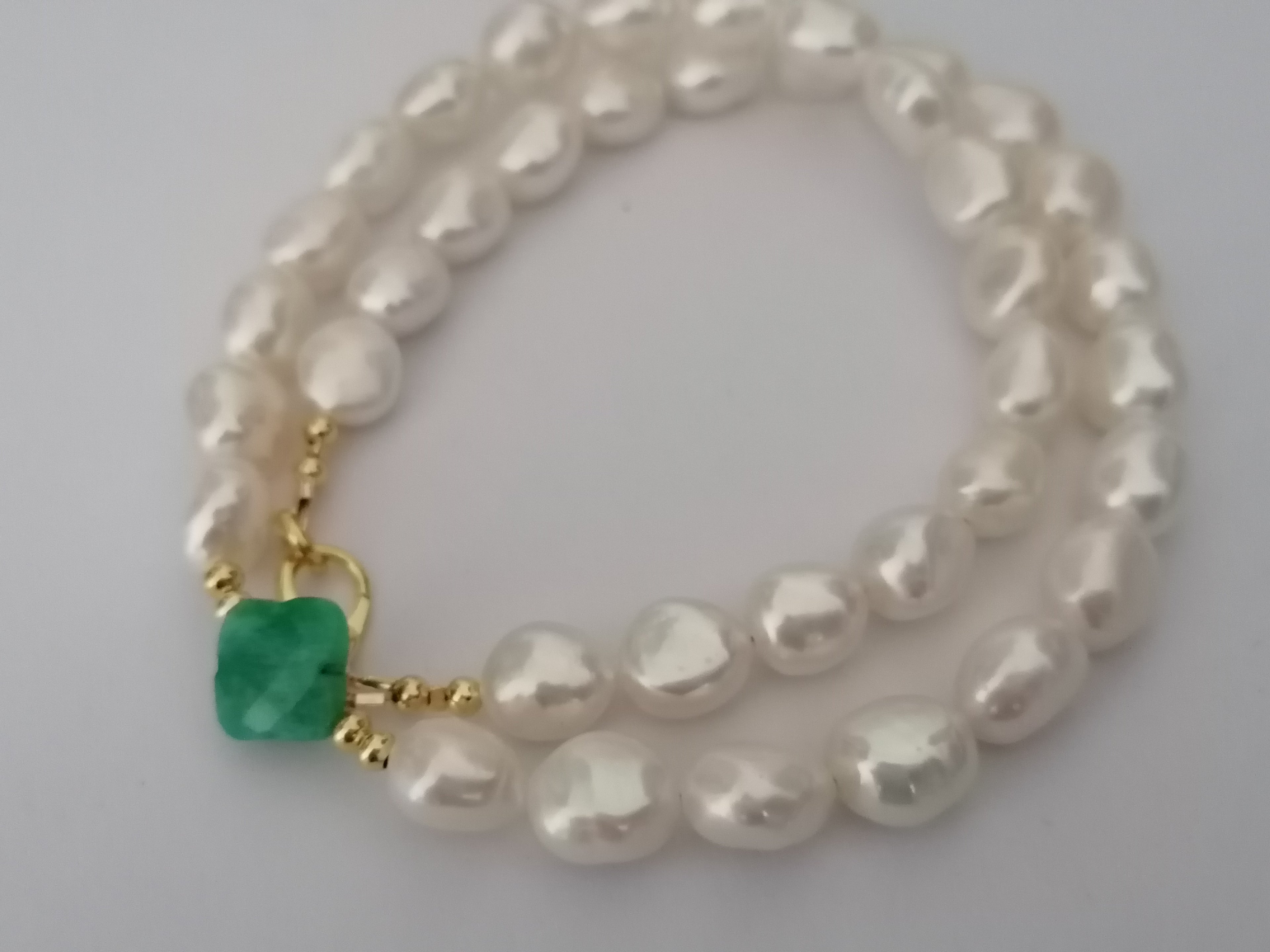 Cultured Freshwater Baroque Pearl & Russian Amazonite Quatrefoil Necklace | Gold Plated