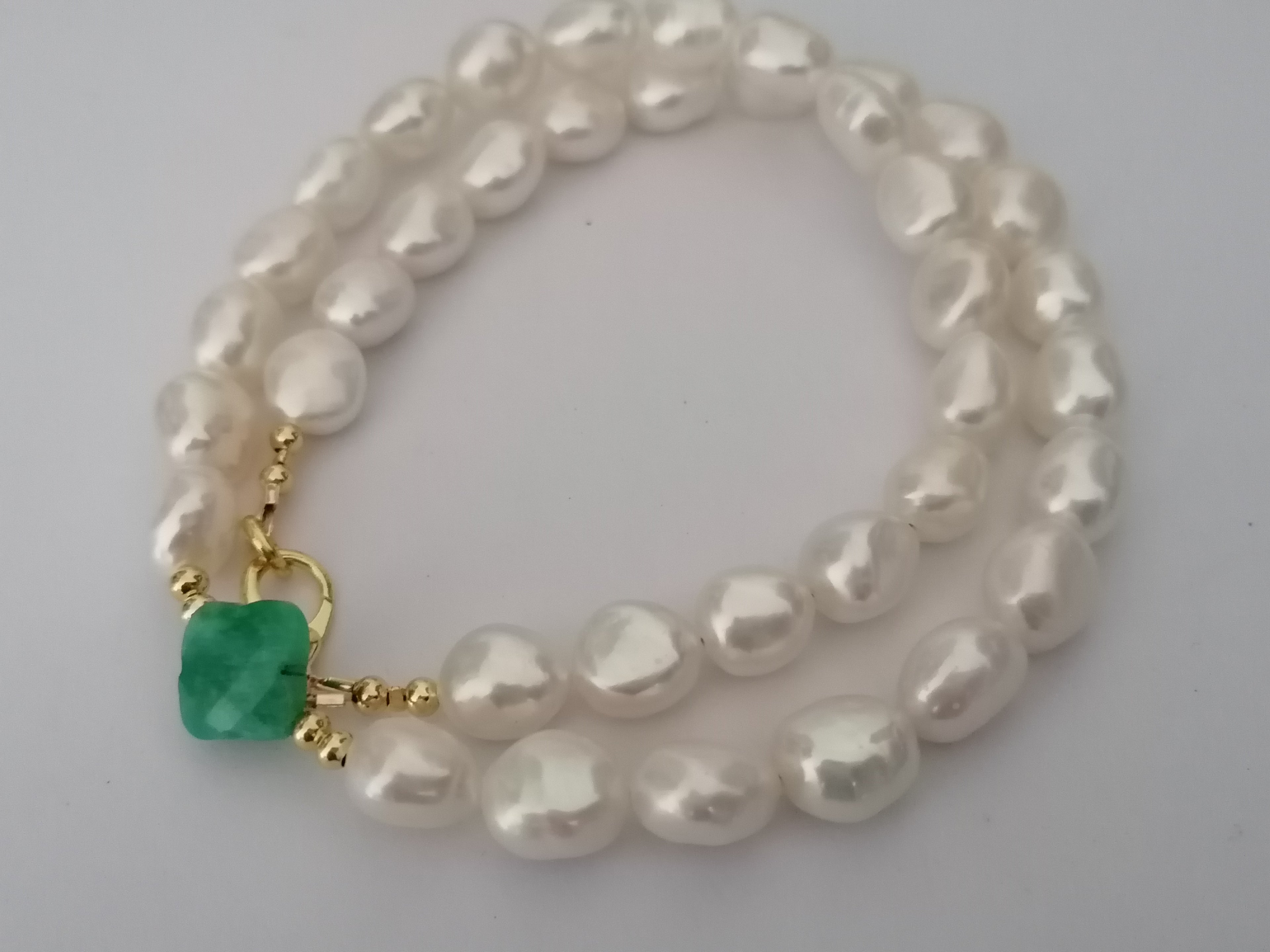 Cultured Freshwater Baroque Pearl & Russian Amazonite Quatrefoil Necklace | Gold Plated