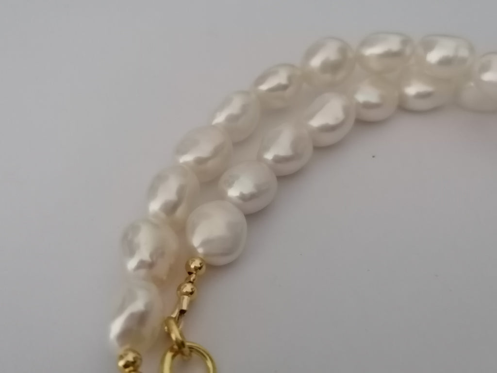 Cultured Freshwater Baroque Pearl & Russian Amazonite Quatrefoil Necklace | Gold Plated