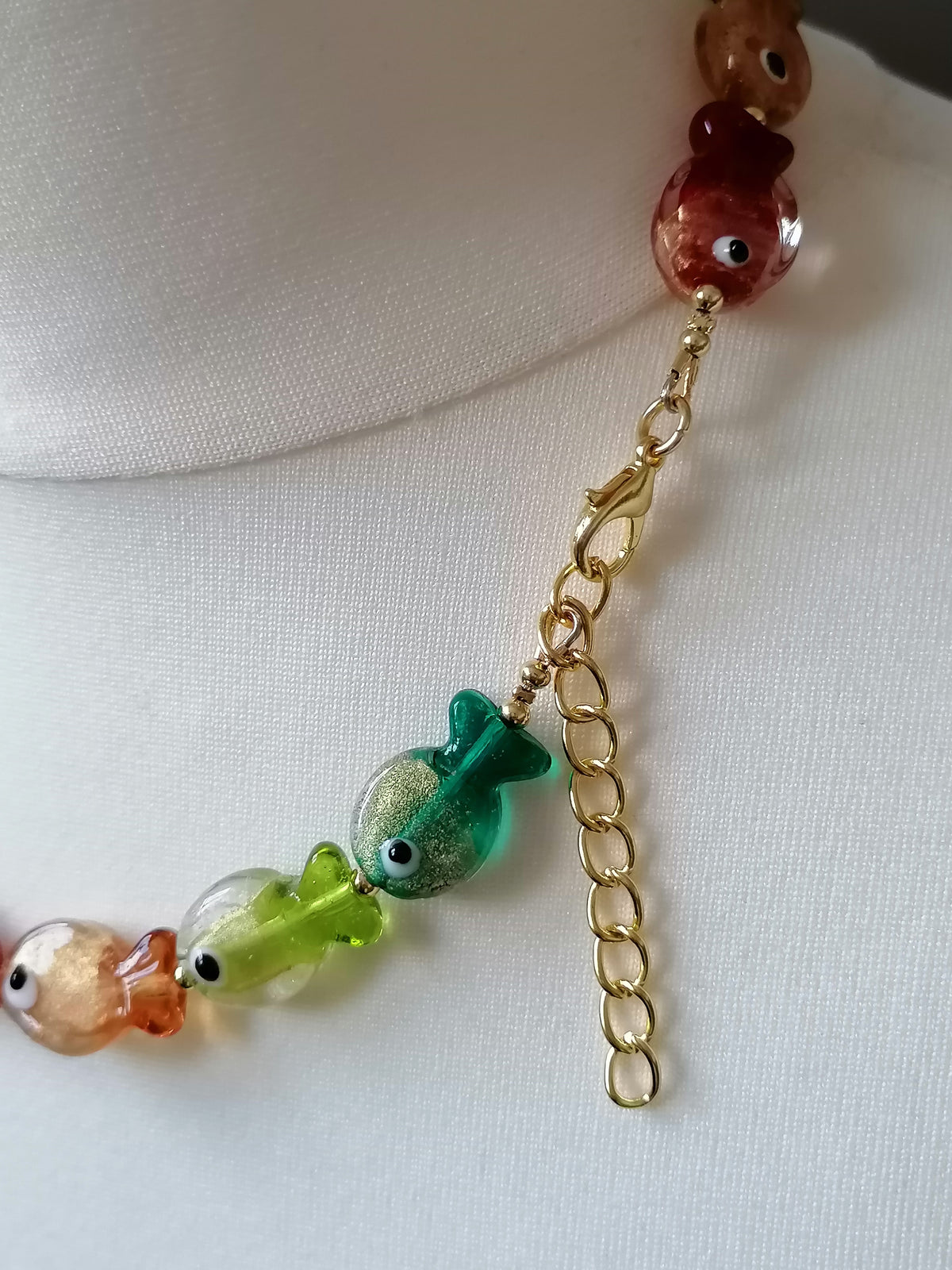 Multicolour Glass Fish Necklace | Gold Plated