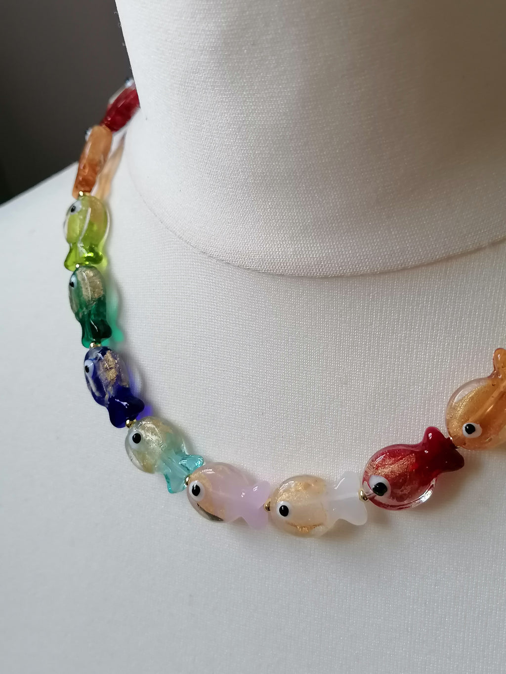 Multicolour Glass Fish Necklace | Gold Plated
