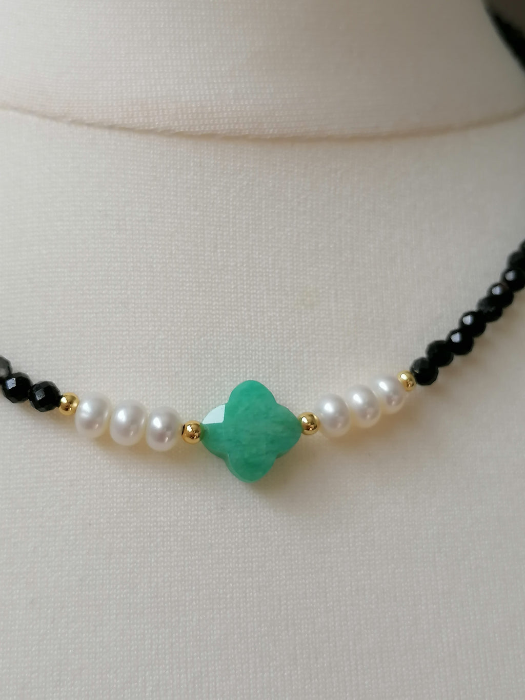 Black Tourmaline, Russian Amazonite & Freshwater Pearl Necklace