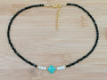 Black Tourmaline, Russian Amazonite & Freshwater Pearl Necklace