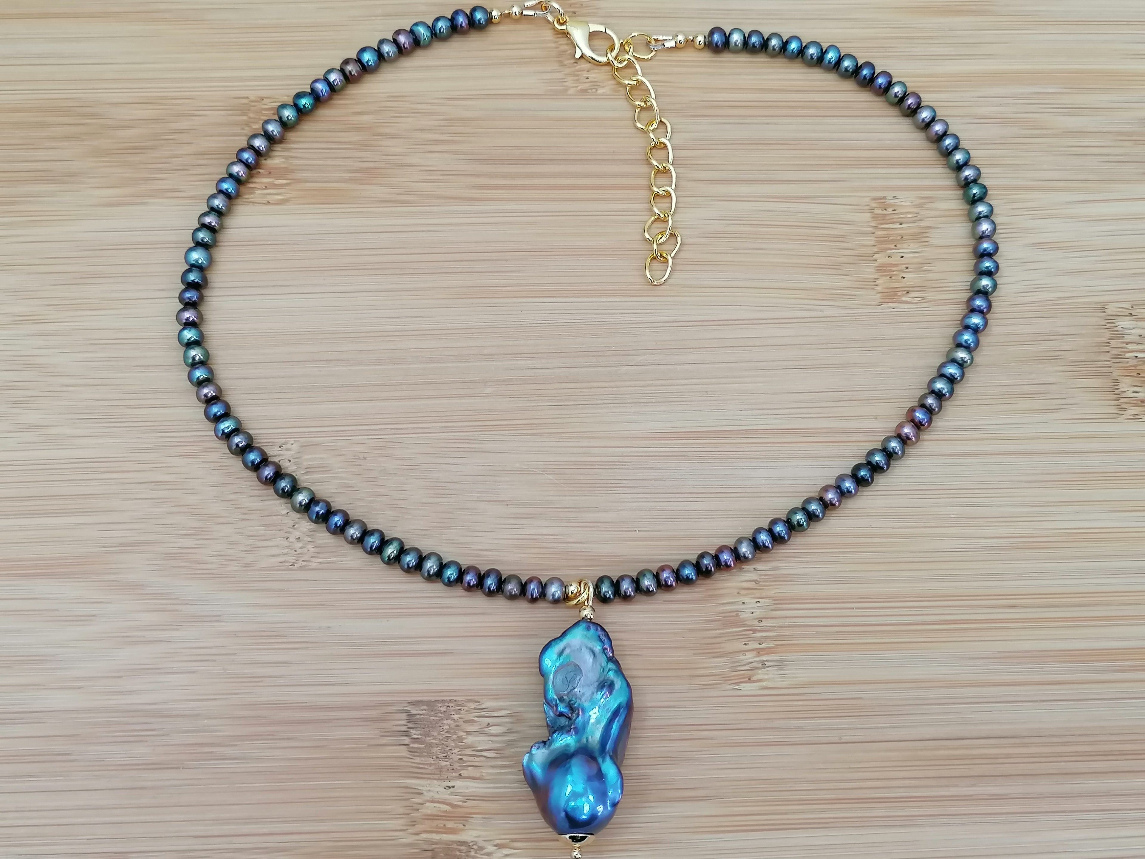 cultured freshwater Peacock Pearl Necklace with Flame ball Baroque Pearl Pendant