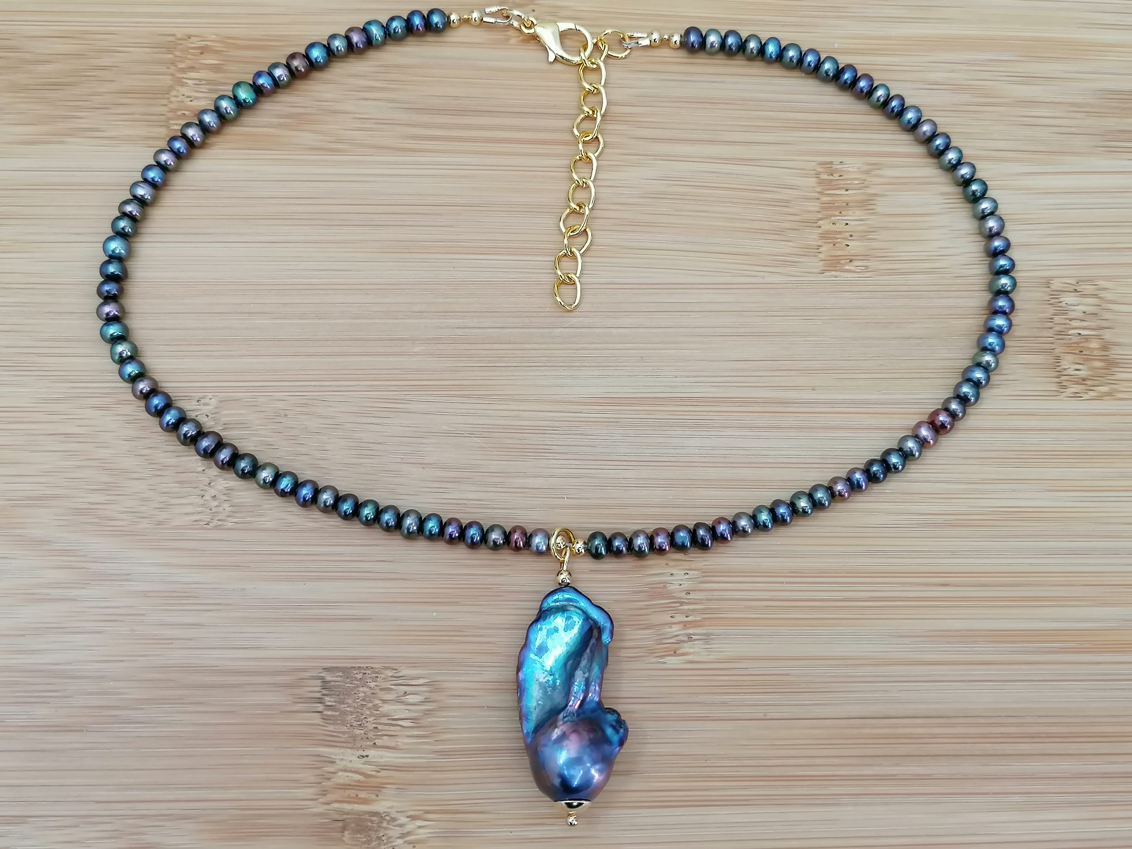 cultured freshwater Peacock Pearl Necklace with Flame ball Baroque Pearl Pendant