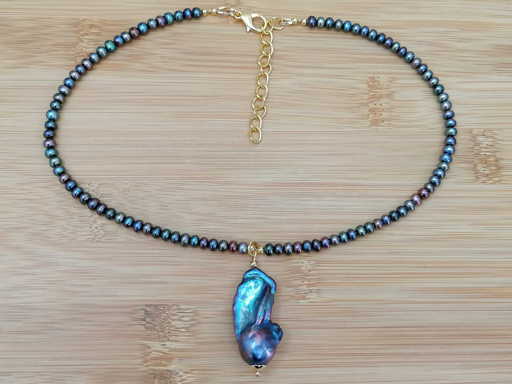 cultured freshwater Peacock Pearl Necklace with Flame ball Baroque Pearl Pendant