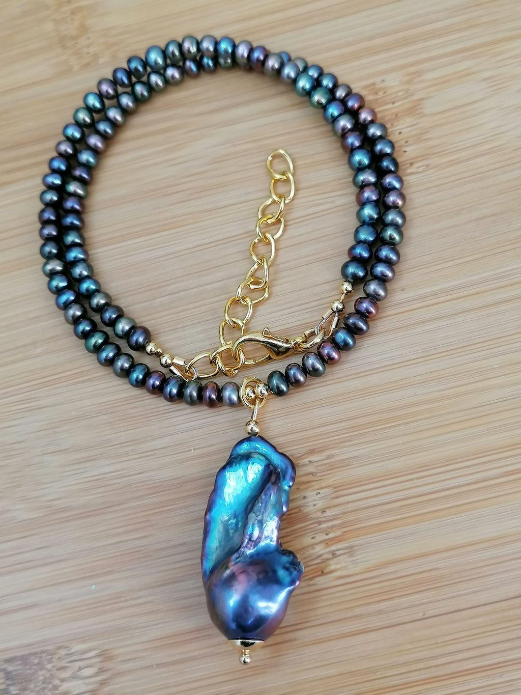 cultured freshwater Peacock Pearl Necklace with Flame ball Baroque Pearl Pendant