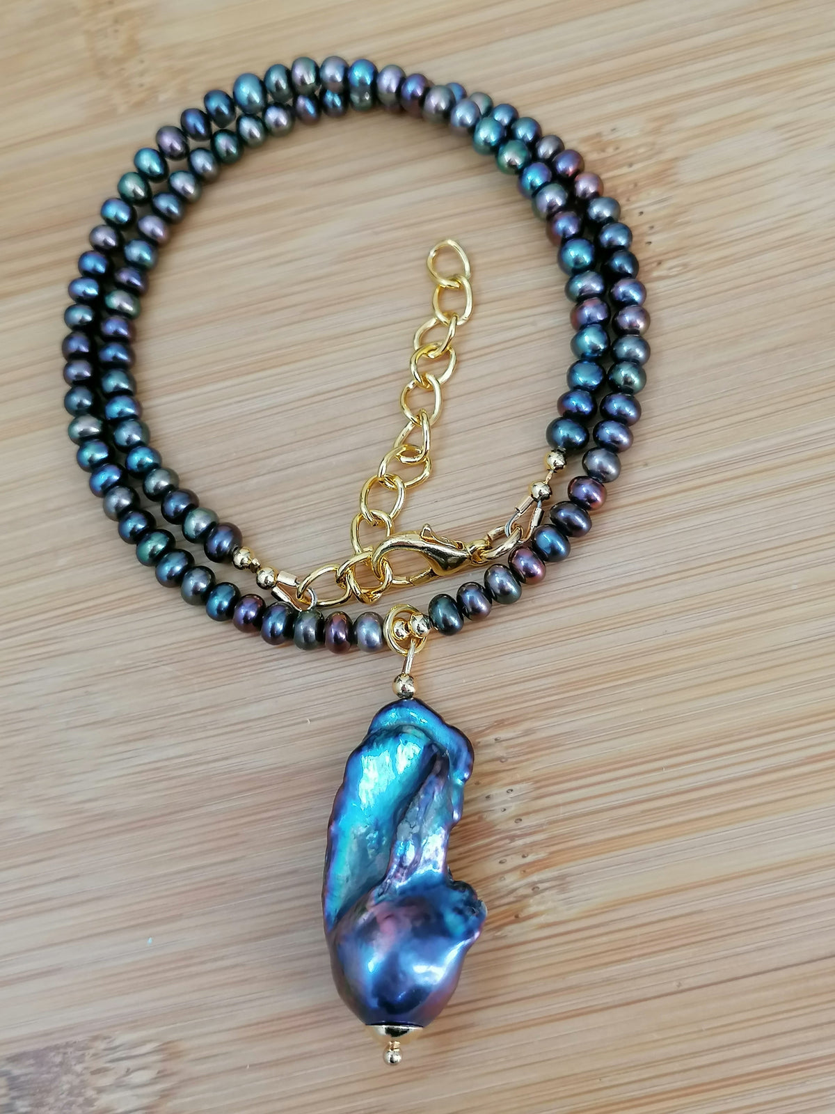 cultured freshwater Peacock Pearl Necklace with Flame ball Baroque Pearl Pendant