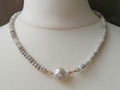 White Agate, Sunstone & Freshwater Pearl Necklace
