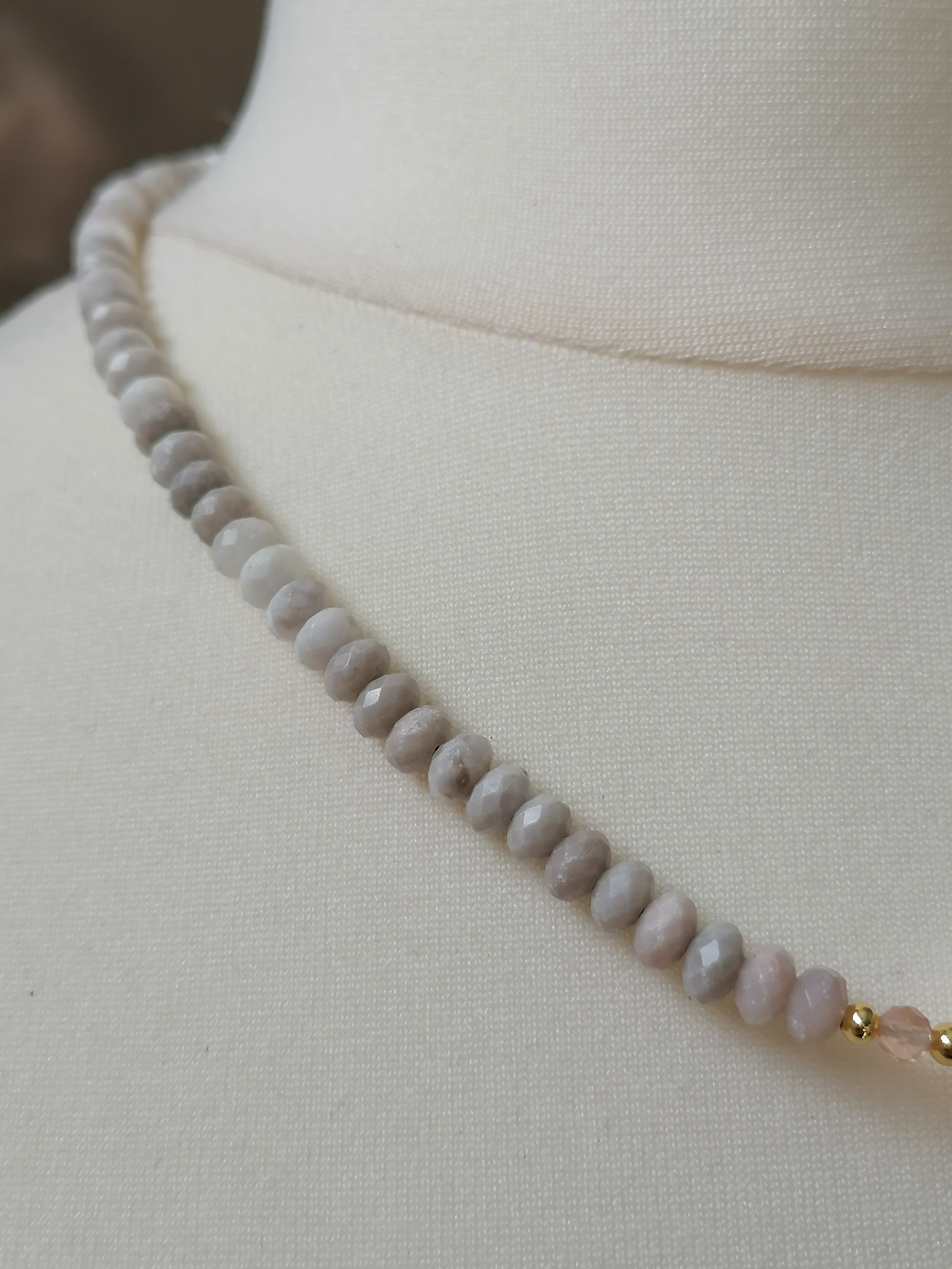 White Agate, Sunstone & Freshwater Pearl Necklace