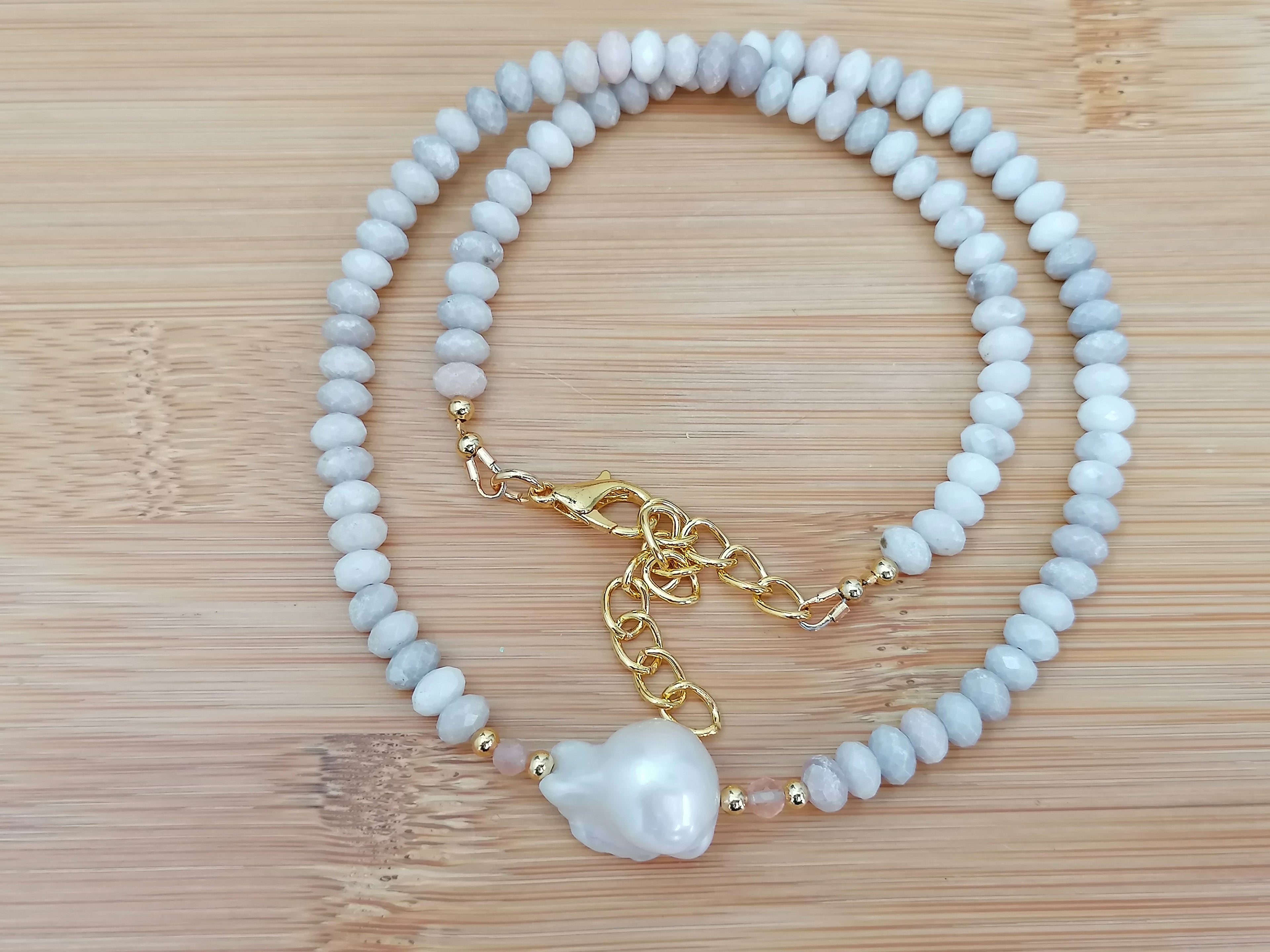 White Agate, Sunstone & Freshwater Pearl Necklace