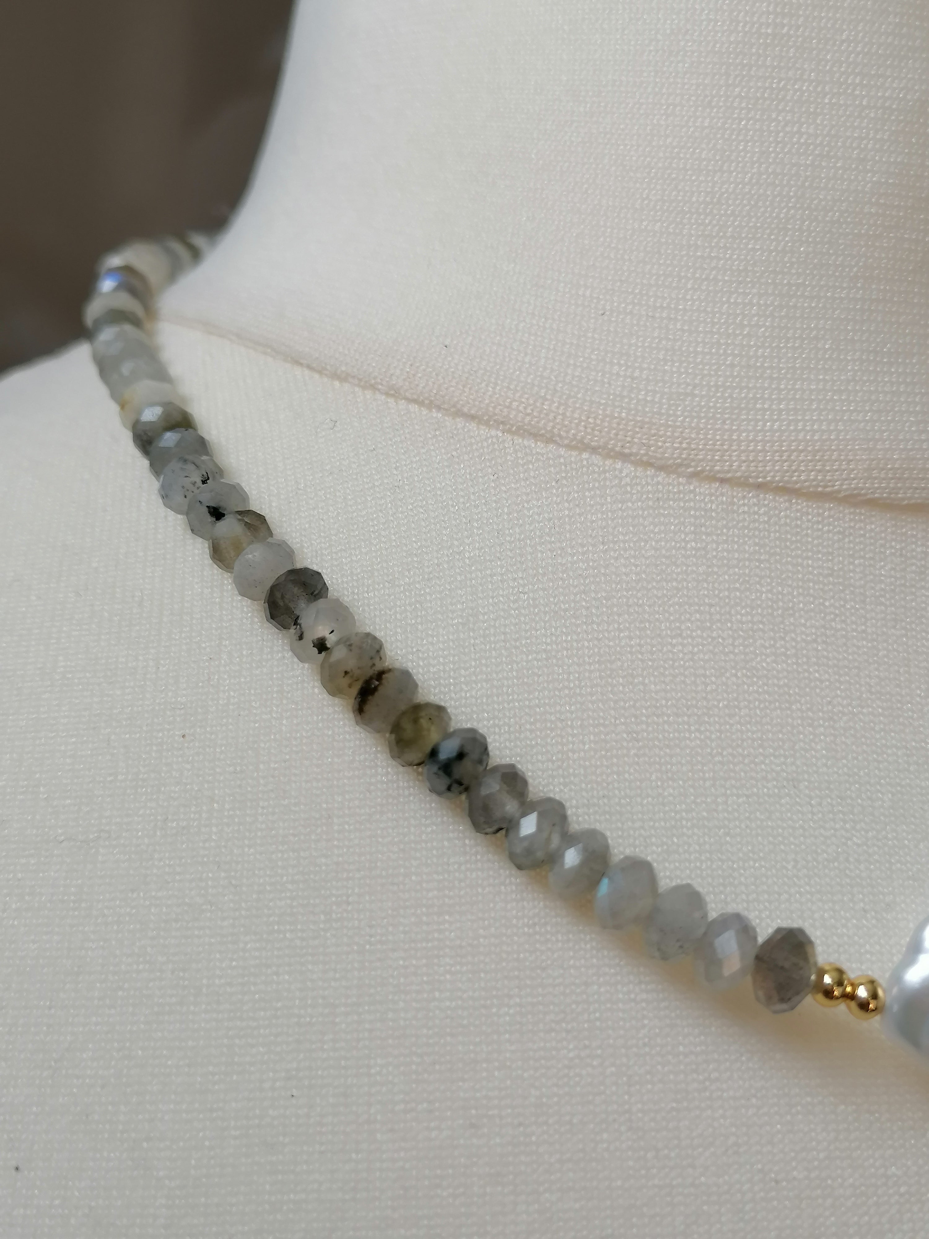 Labradorite Gemstone & Freshwater Baroque Pearl Necklace