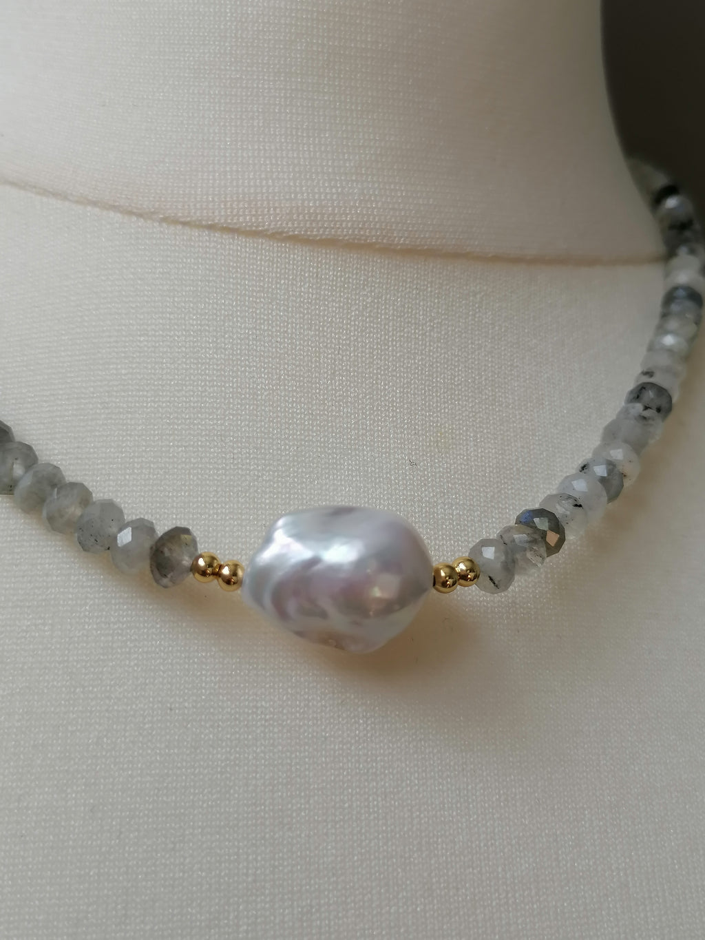 Labradorite Gemstone & Freshwater Baroque Pearl Necklace