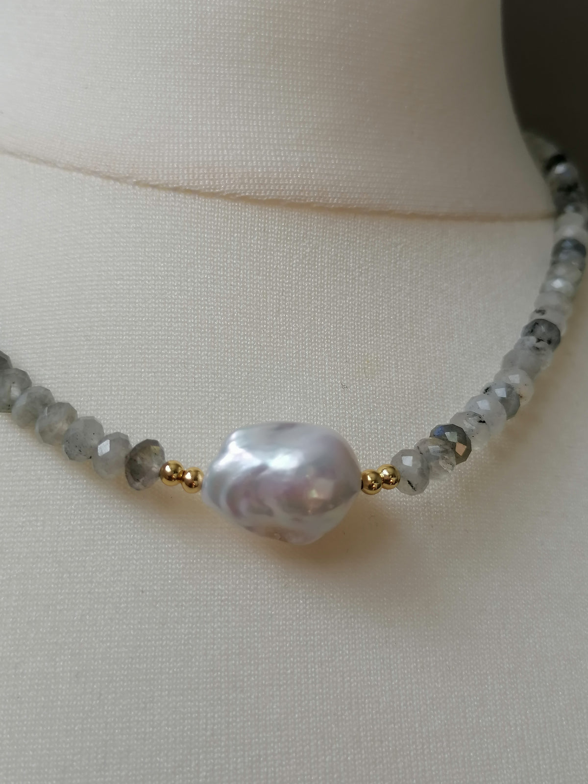 Labradorite Gemstone & Freshwater Baroque Pearl Necklace