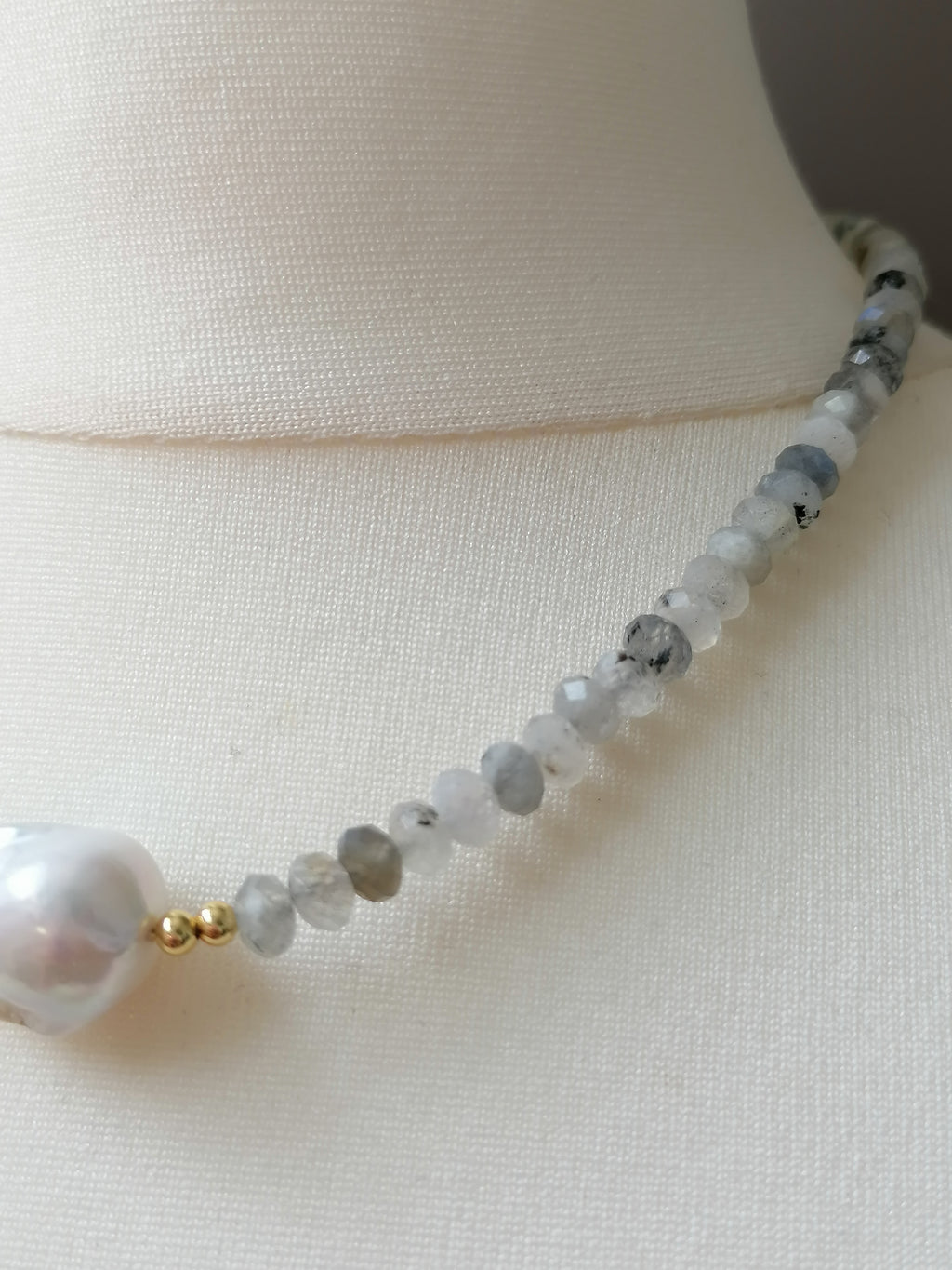 Labradorite Gemstone & Freshwater Baroque Pearl Necklace