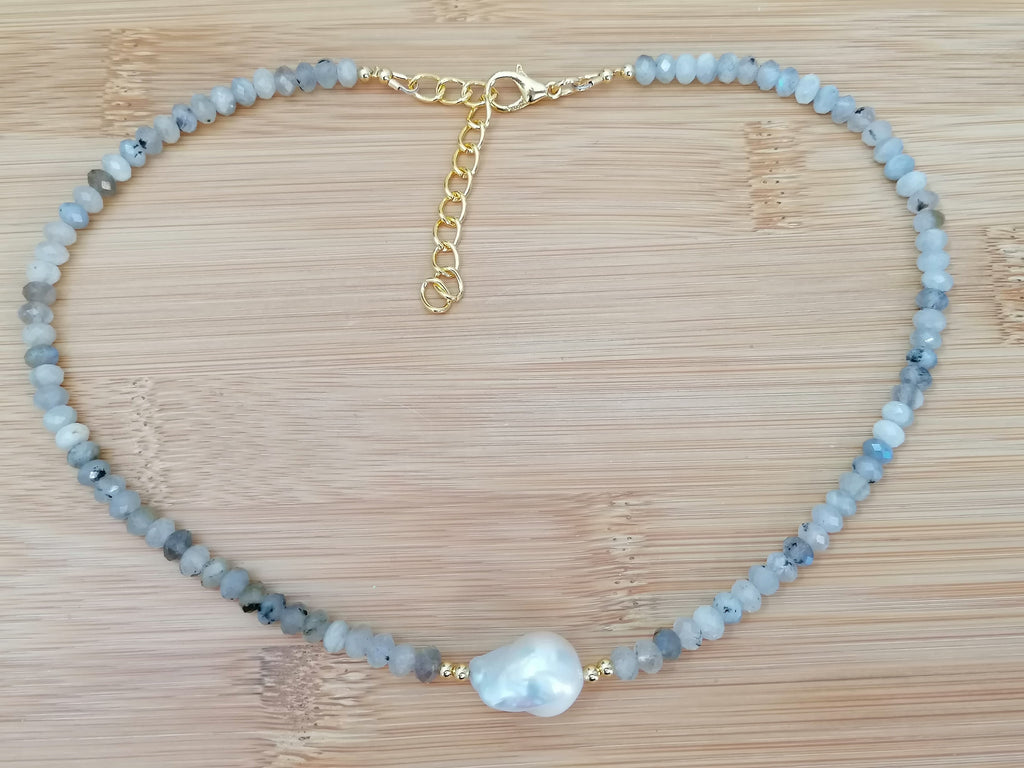 Labradorite Gemstone & Freshwater Baroque Pearl Necklace