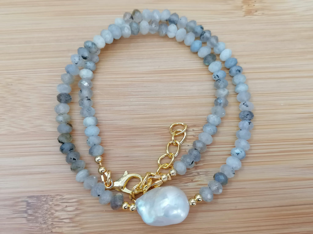 Labradorite Gemstone & Freshwater Baroque Pearl Necklace