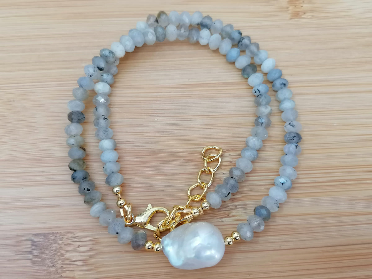 Labradorite Gemstone & Freshwater Baroque Pearl Necklace