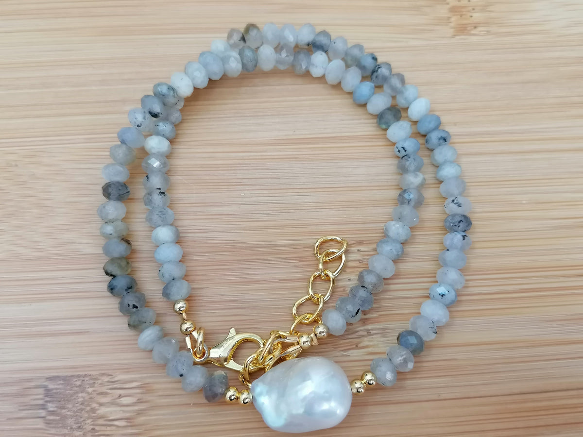 Labradorite Gemstone & Freshwater Baroque Pearl Necklace
