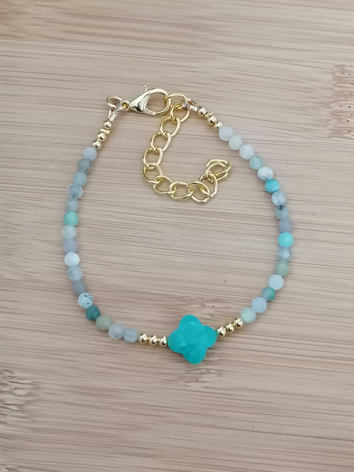 Russian Amazonite Clover Gemstone Bracelet semi-precious