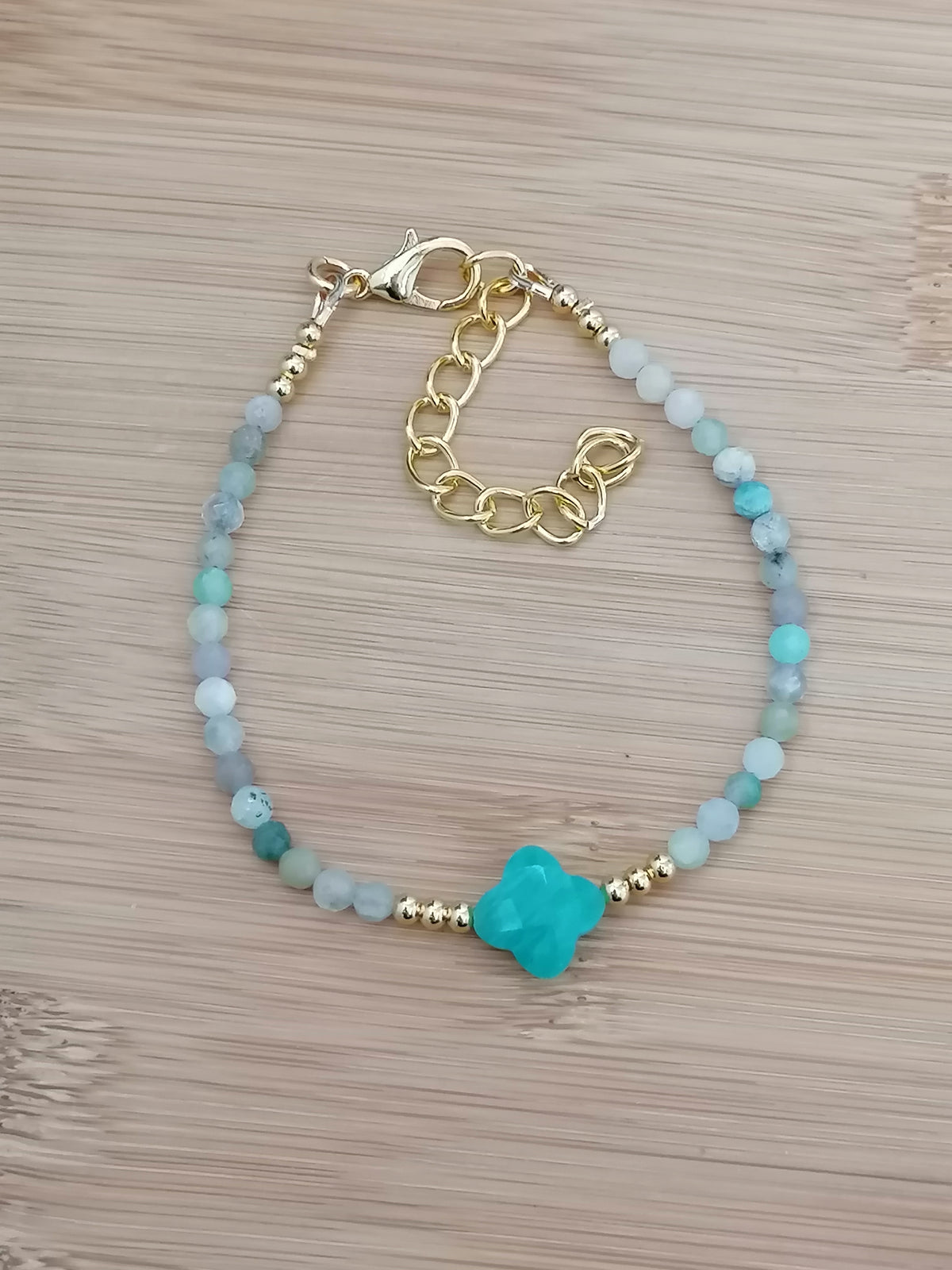 Russian Amazonite Clover Gemstone Bracelet semi-precious