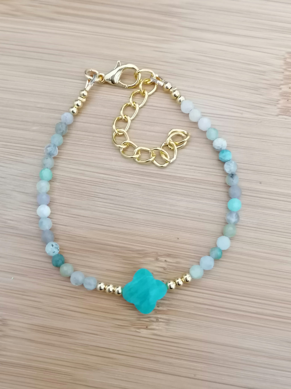 Russian Amazonite Clover Gemstone Bracelet semi-precious