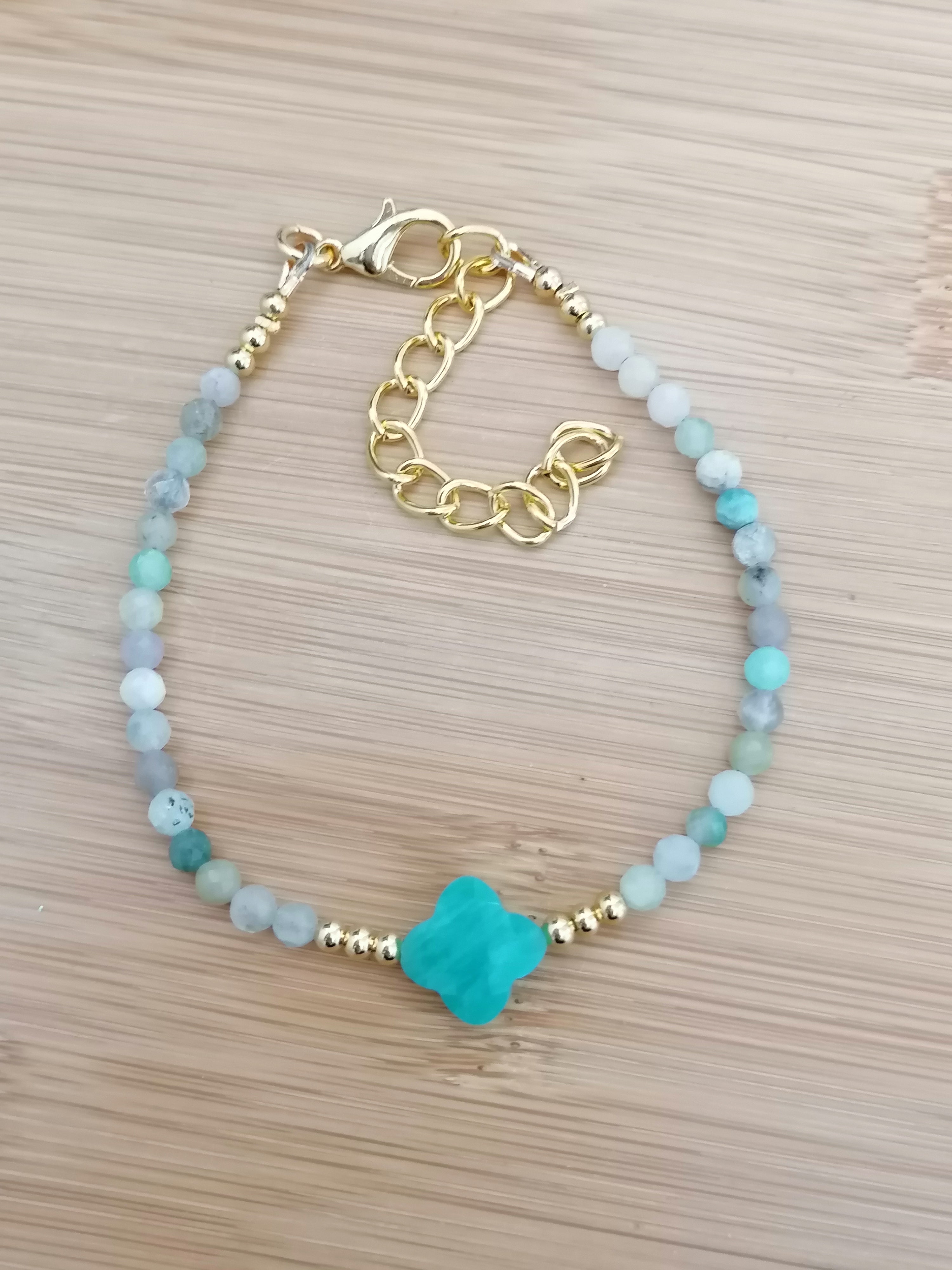 Russian Amazonite Clover Gemstone Bracelet semi-precious