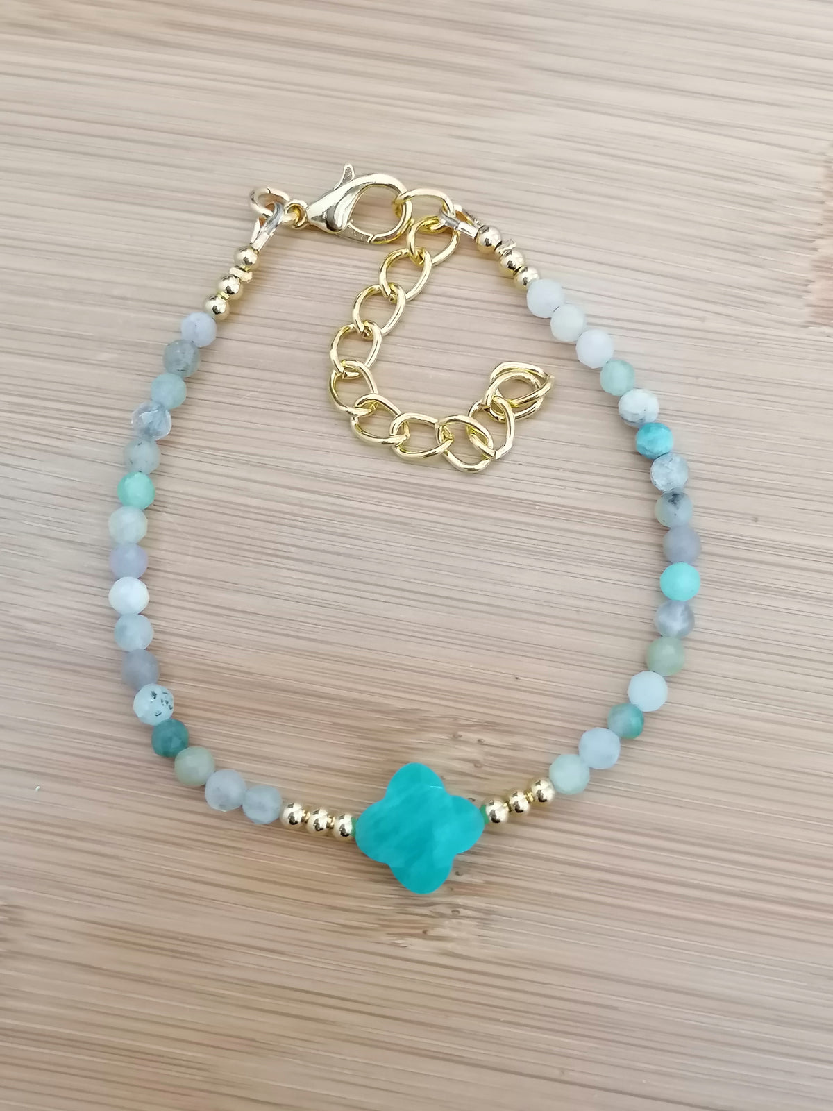 Russian Amazonite Clover Gemstone Bracelet semi-precious