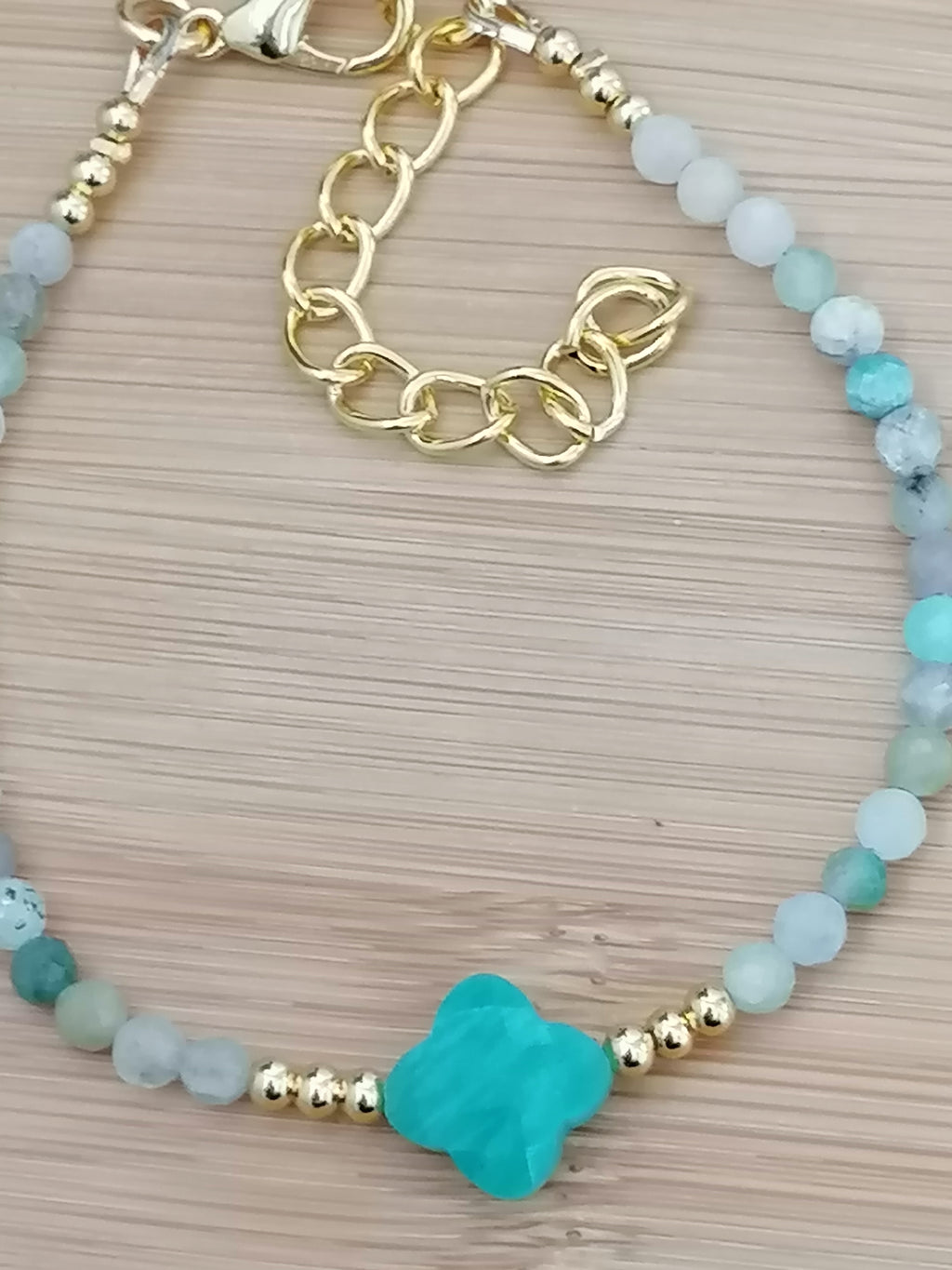 Russian Amazonite Clover Gemstone Bracelet semi-precious