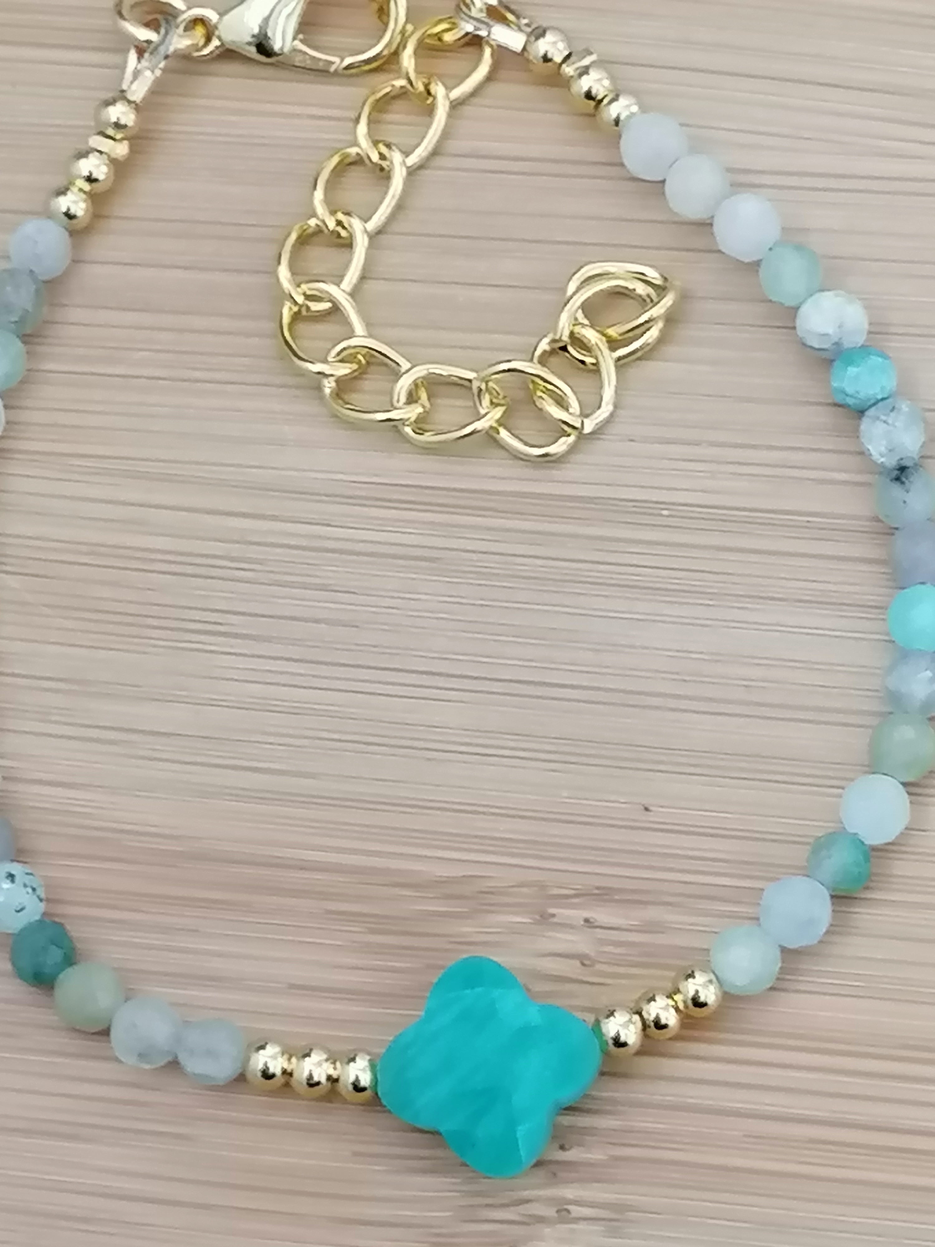 Russian Amazonite Clover Gemstone Bracelet semi-precious