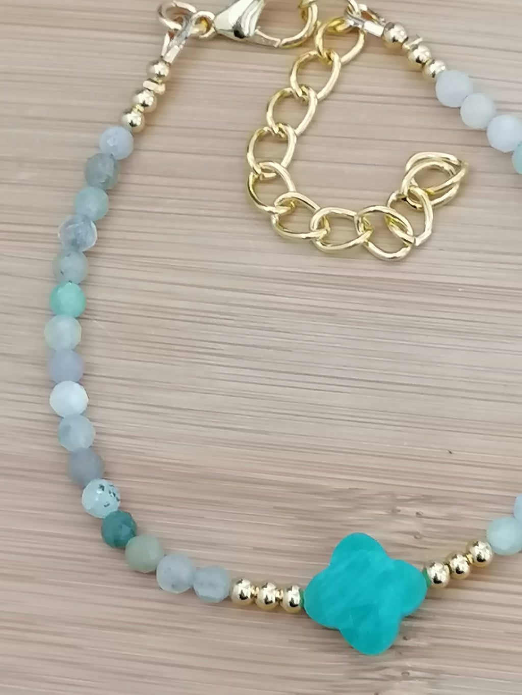 Russian Amazonite Clover Gemstone Bracelet semi-precious