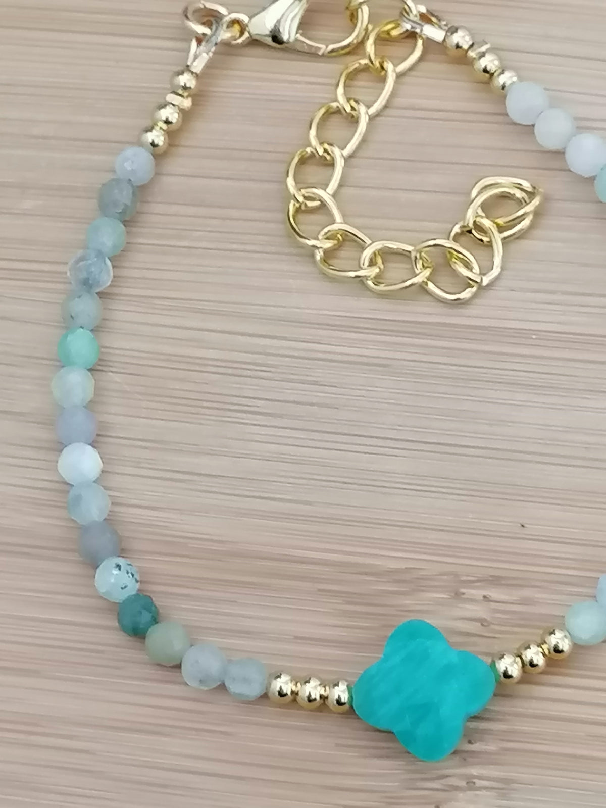 Russian Amazonite Clover Gemstone Bracelet semi-precious
