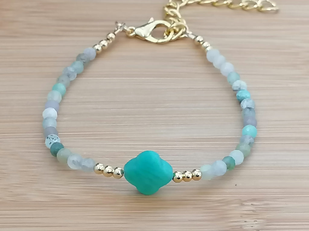 Russian Amazonite Clover Gemstone Bracelet semi-precious