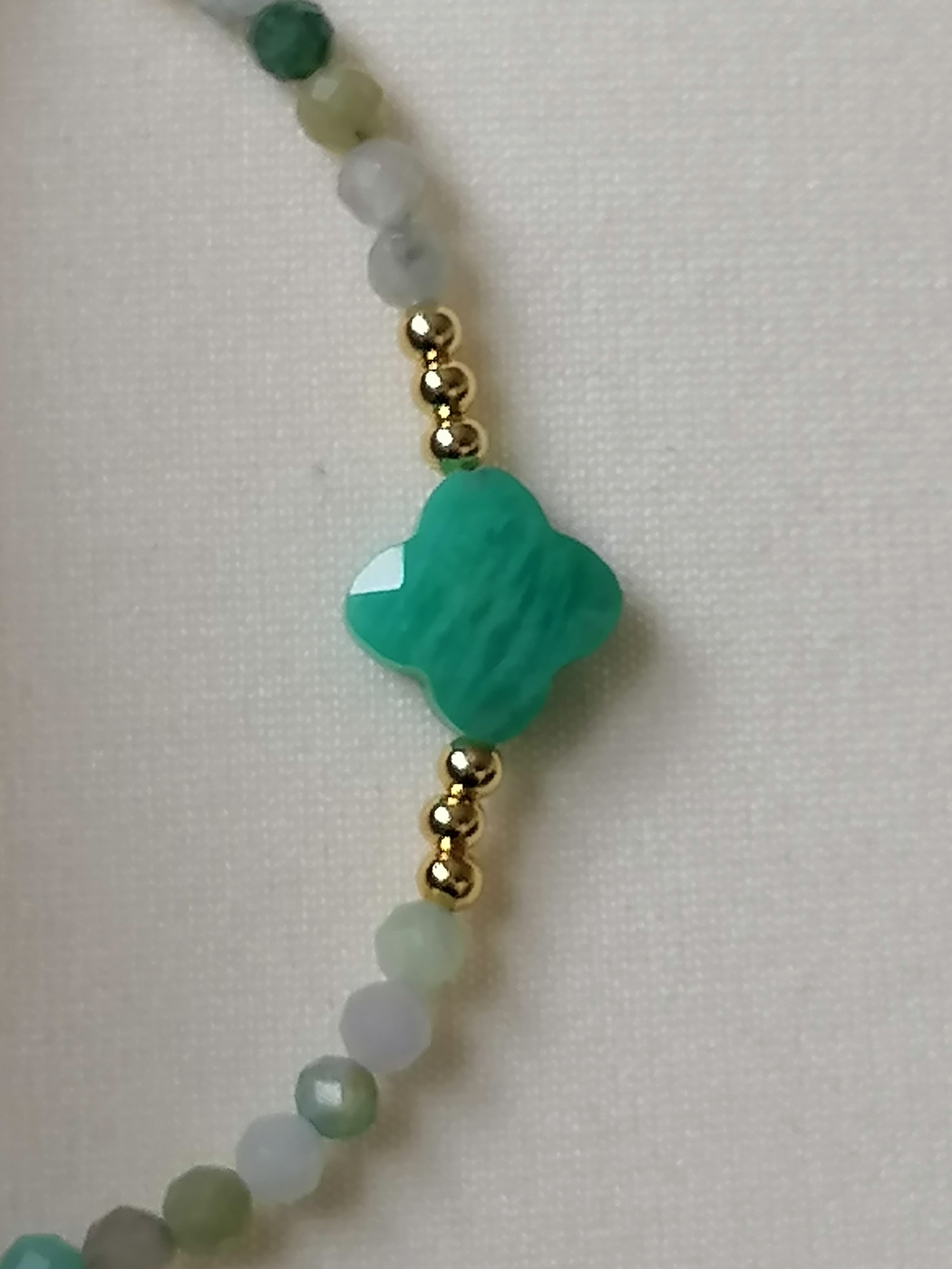 Russian Amazonite Clover Gemstone Bracelet semi-precious
