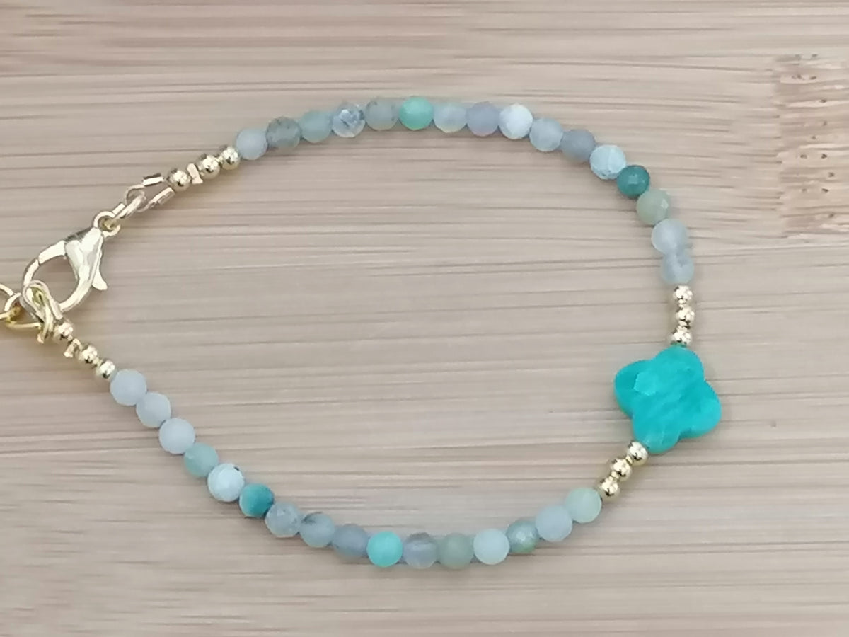 Russian Amazonite Clover Gemstone Bracelet semi-precious