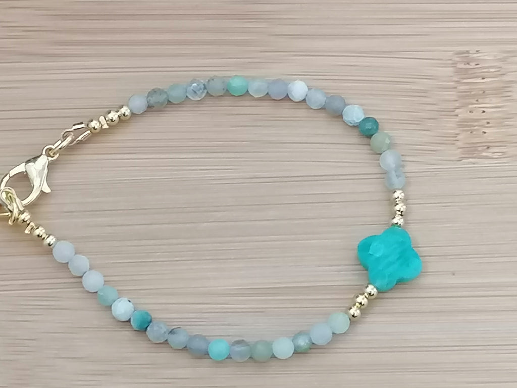 Russian Amazonite Clover Gemstone Bracelet semi-precious