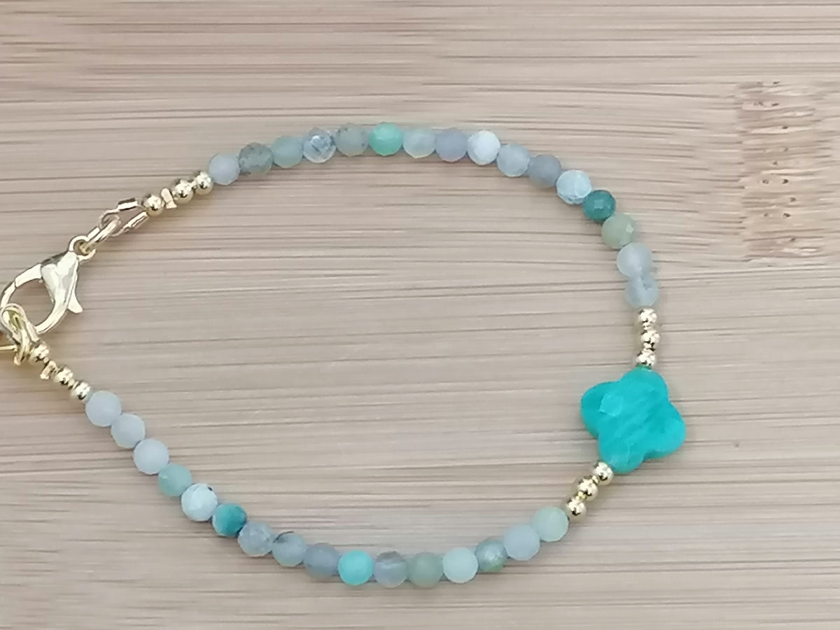 Russian Amazonite Clover Gemstone Bracelet semi-precious