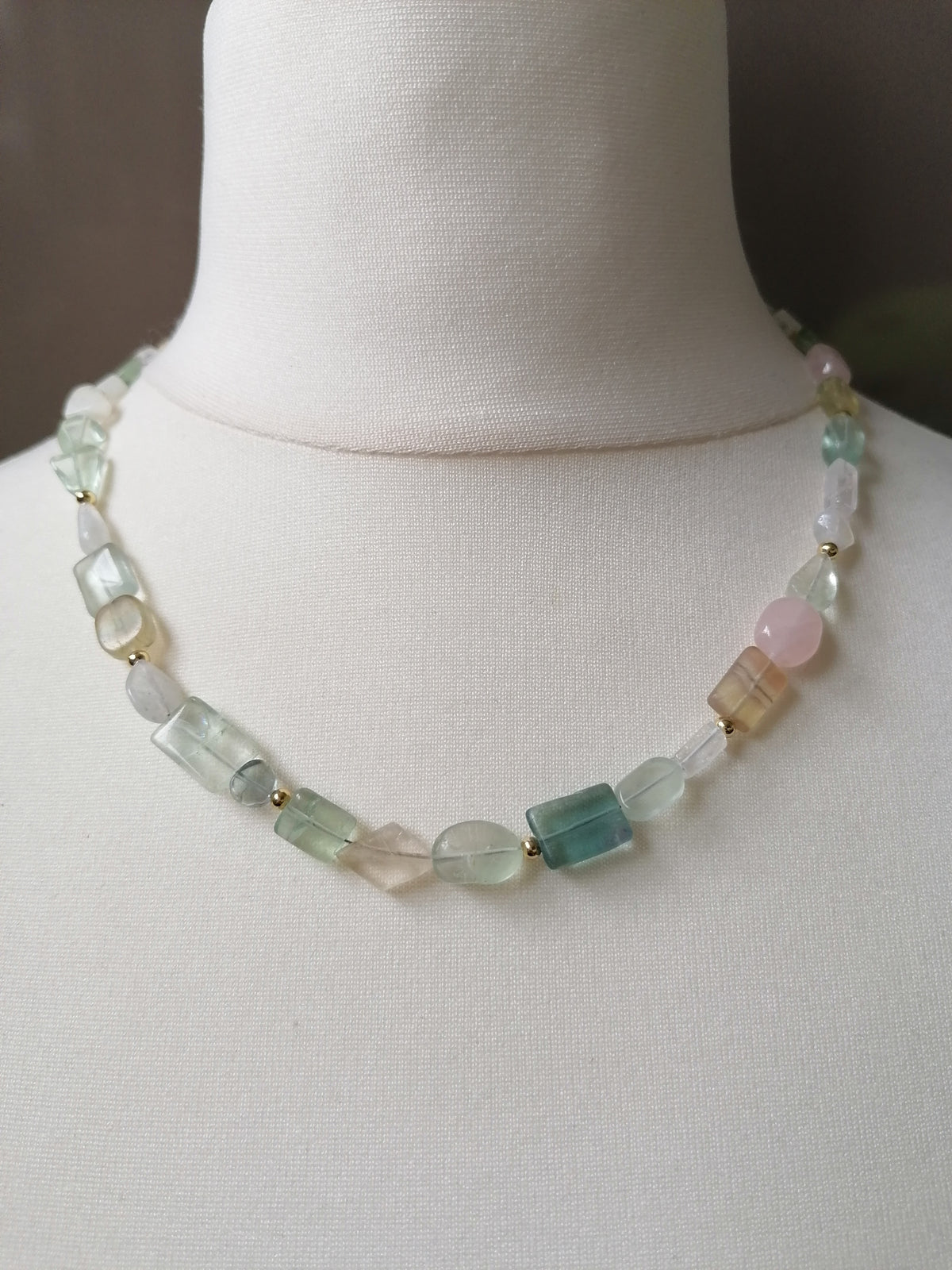 Fluorite, Rainbow Moonstone & Rose Quartz Gemstone Necklace