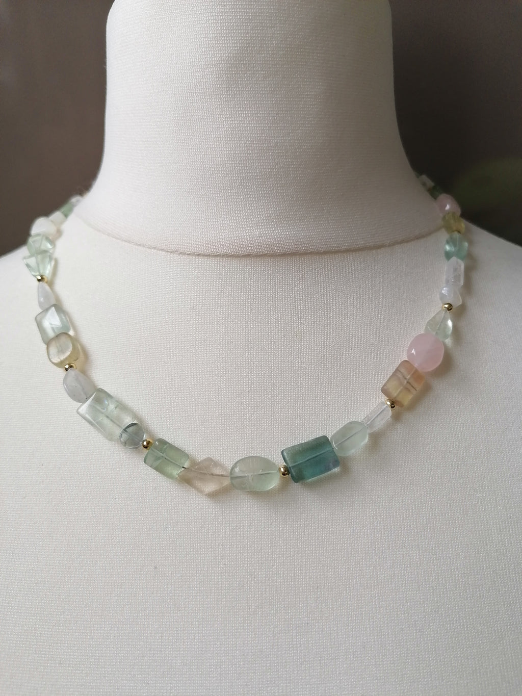 Fluorite, Rainbow Moonstone & Rose Quartz Gemstone Necklace
