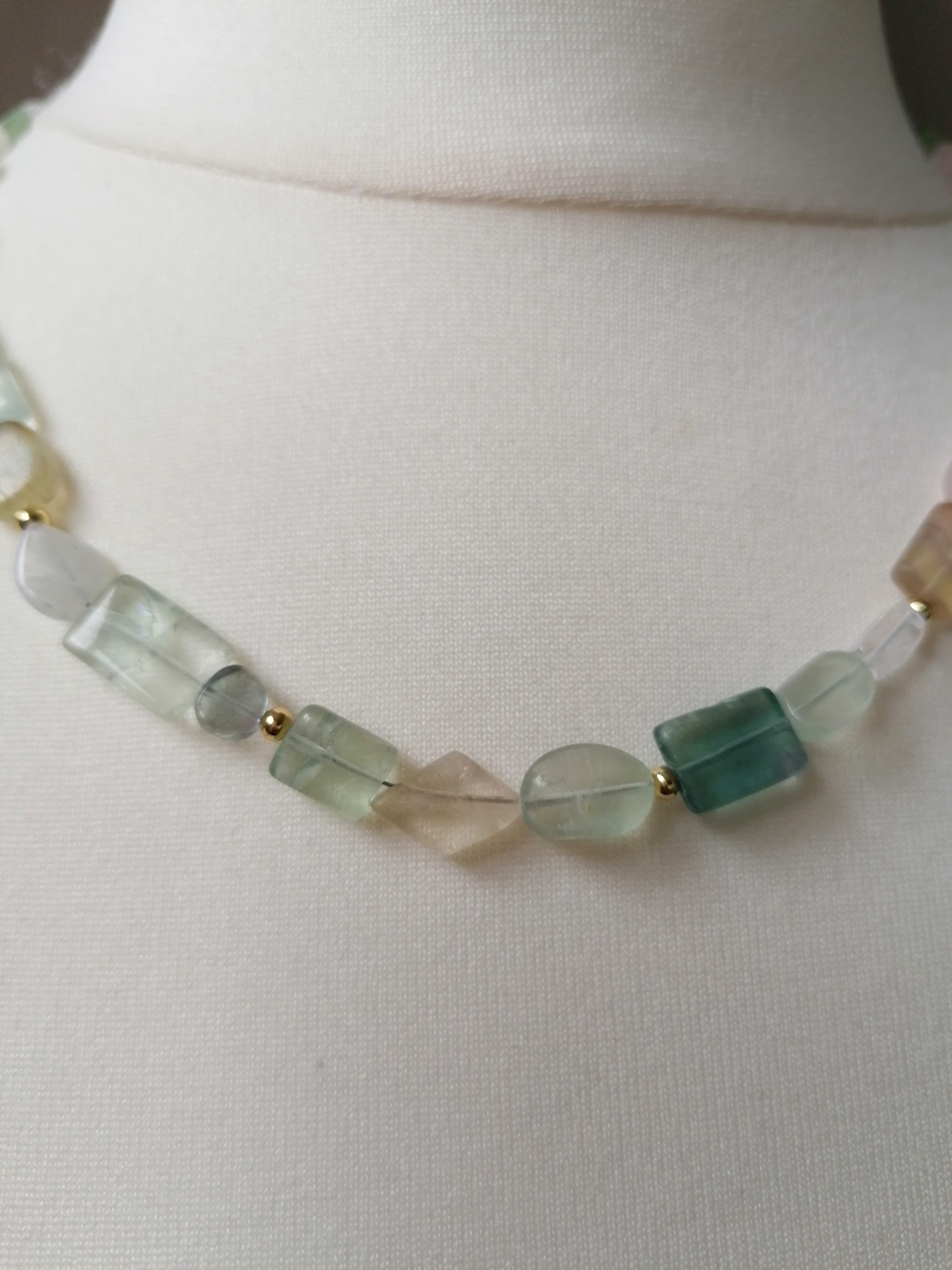 Fluorite, Rainbow Moonstone & Rose Quartz Gemstone Necklace