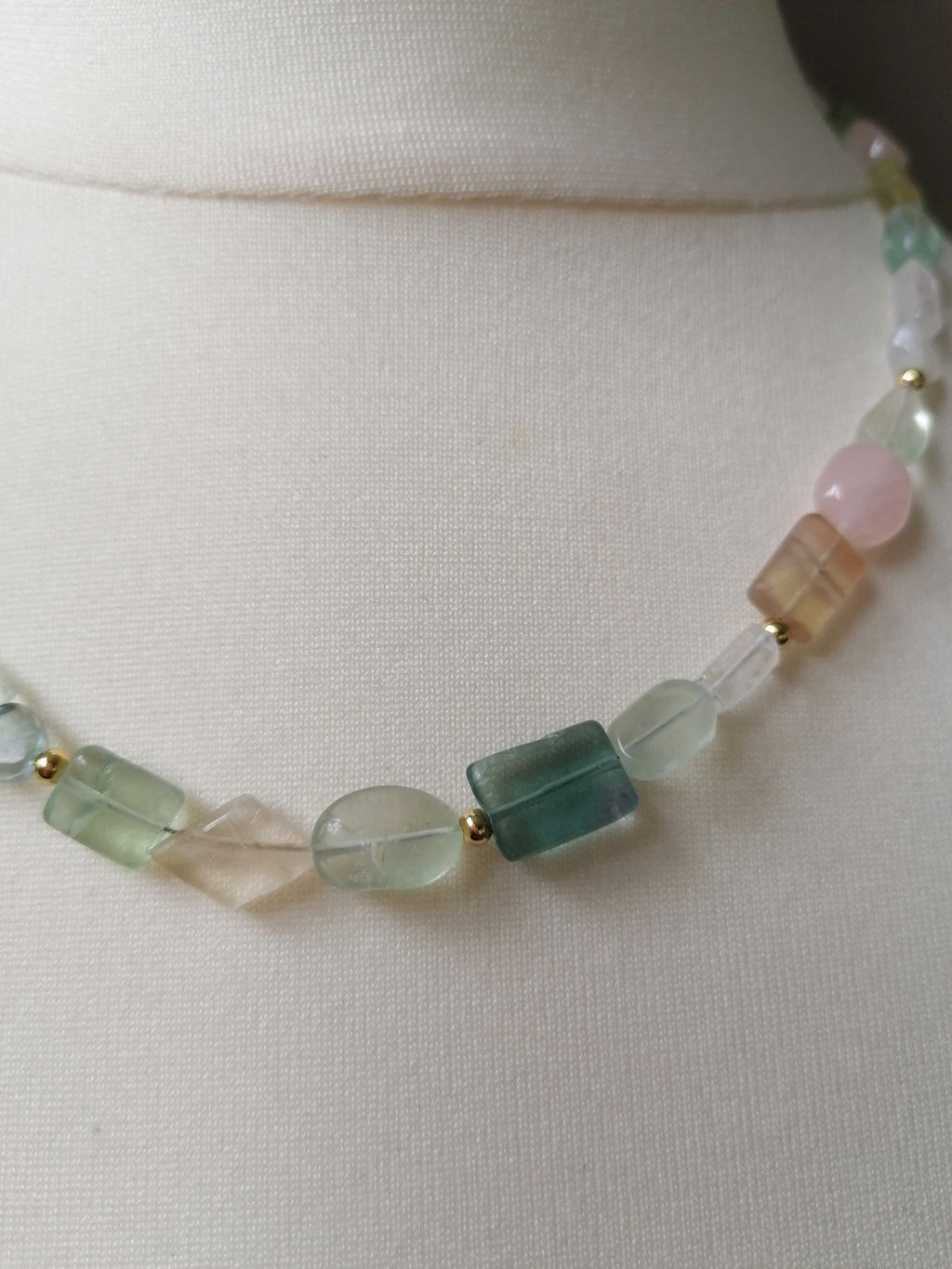 Fluorite, Rainbow Moonstone & Rose Quartz Gemstone Necklace