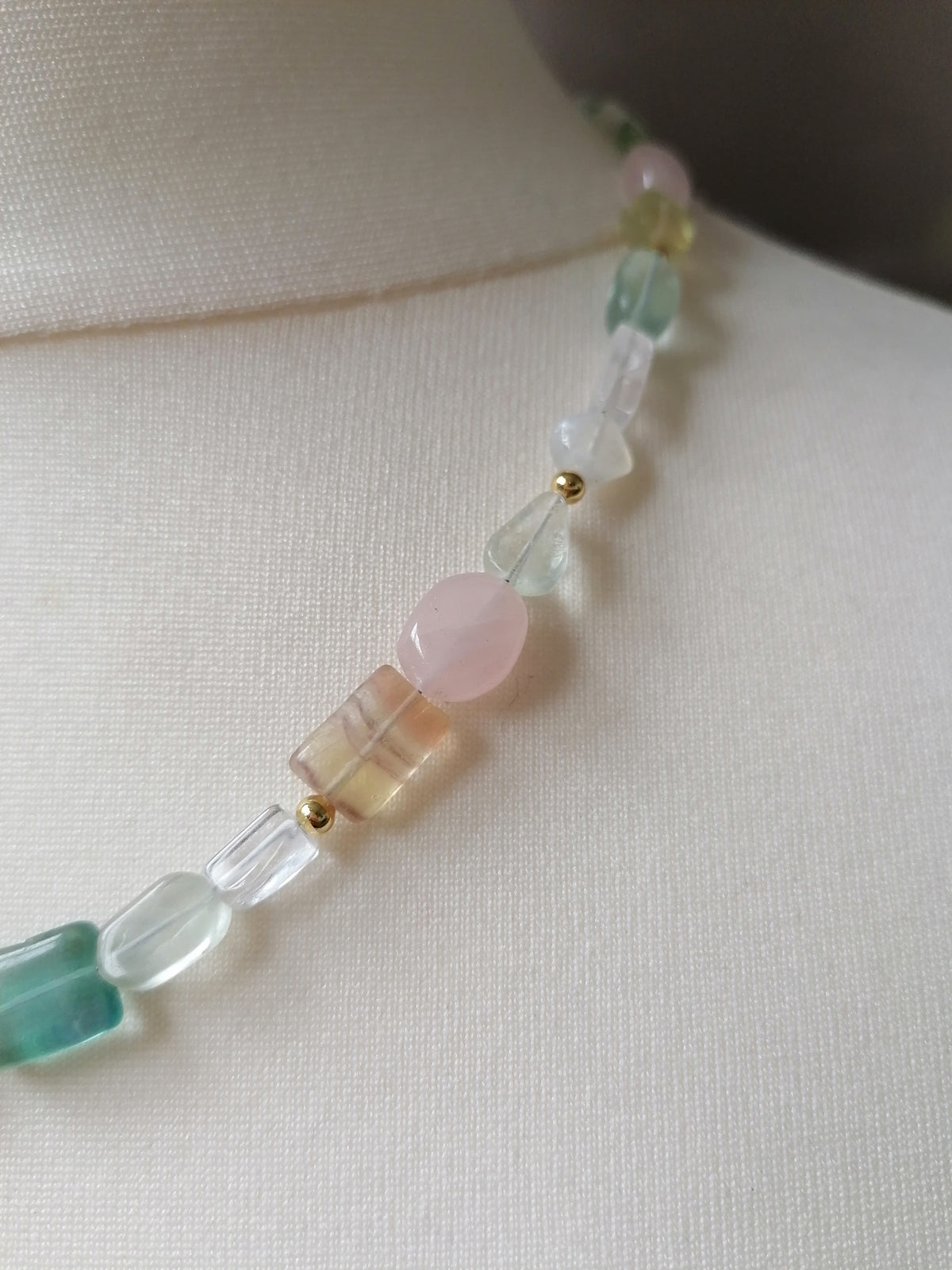 Fluorite, Rainbow Moonstone & Rose Quartz Gemstone Necklace