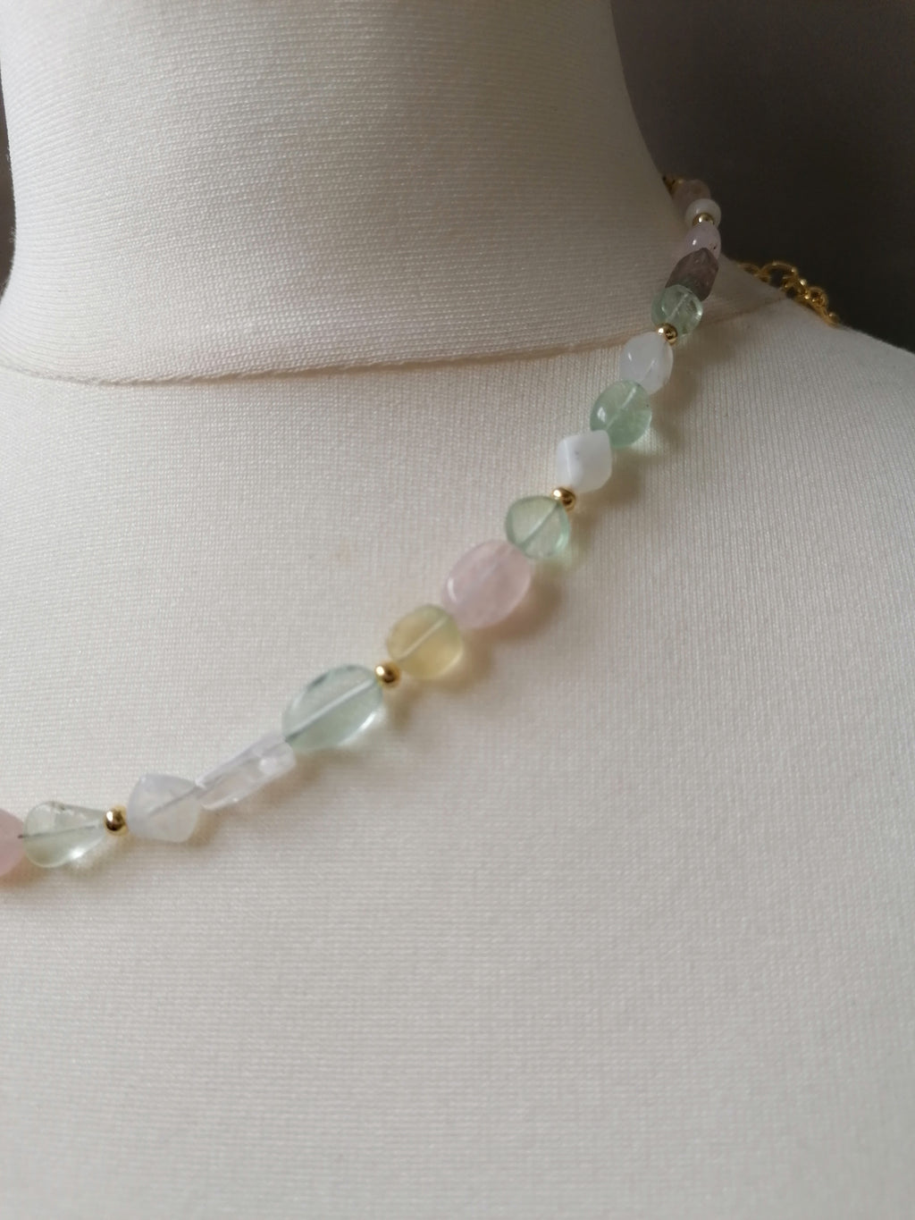 Fluorite, Rainbow Moonstone & Rose Quartz Gemstone Necklace