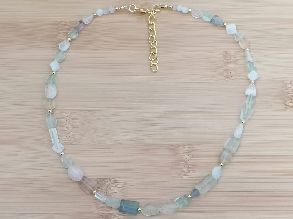 Fluorite, Rainbow Moonstone & Rose Quartz Gemstone Necklace