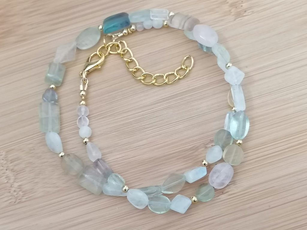 Fluorite, Rainbow Moonstone & Rose Quartz Gemstone Necklace