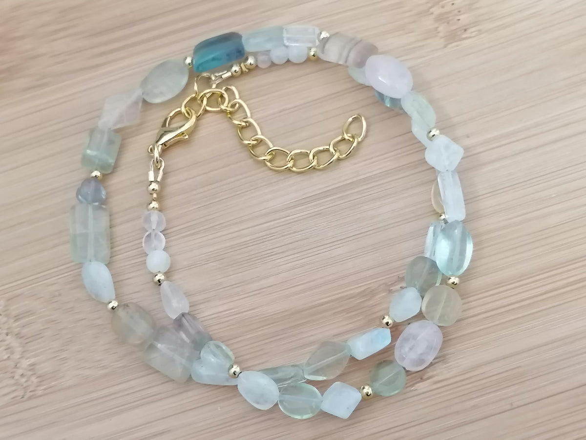 Fluorite, Rainbow Moonstone & Rose Quartz Gemstone Necklace
