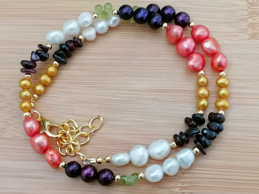 Freshwater Pearl, Garnet & Peridot Necklace semi-precious