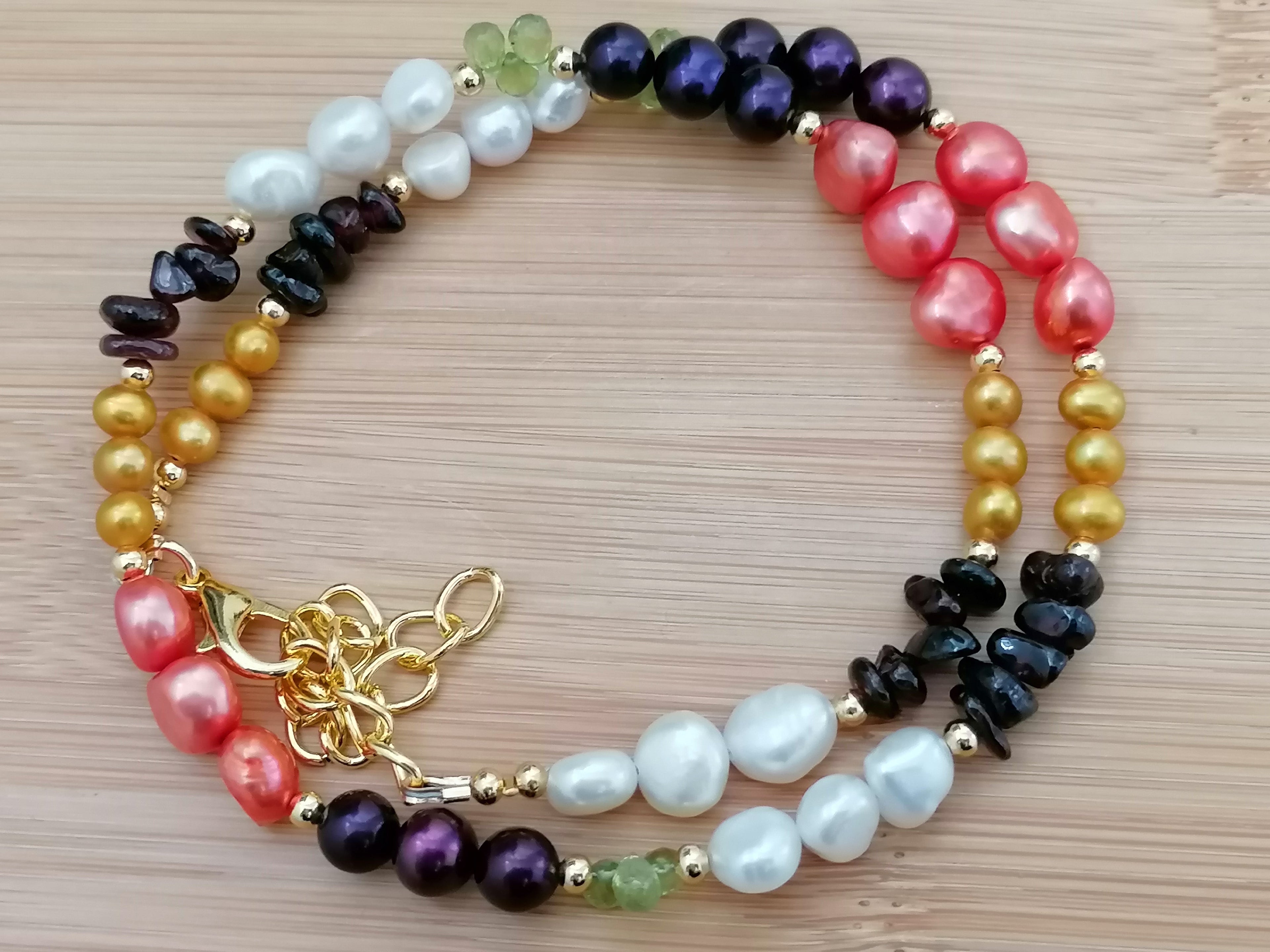 Freshwater Pearl, Garnet & Peridot Necklace semi-precious
