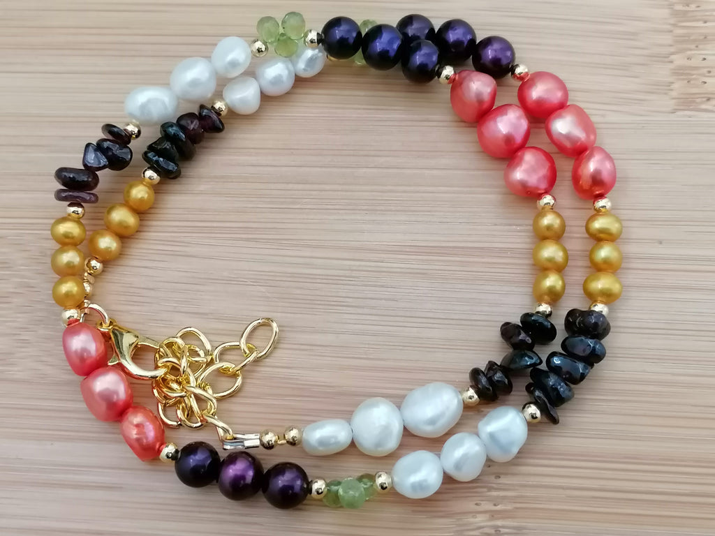 Freshwater Pearl, Garnet & Peridot Necklace semi-precious